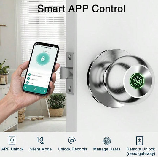 Smart Door Knob, Fingerprint Door Lock, Smart Lock Biometric Door Lock Fingerprint Door Knob with Tuya App Control, Suitable for Bedroom,Cloakroom,Apartments Offices,Hotels.