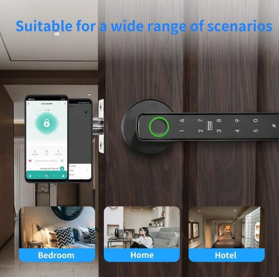 Tuya Fingerprint Door Knob, 5-In-1 Smart Door Knob, Fingerprint Door Lock for Bedroom, Office, Hotel, Closet, Pantry, Finger Print Door Knob, Keypad Door Knob, 2 IC Card and 2 Keys, Smart Life